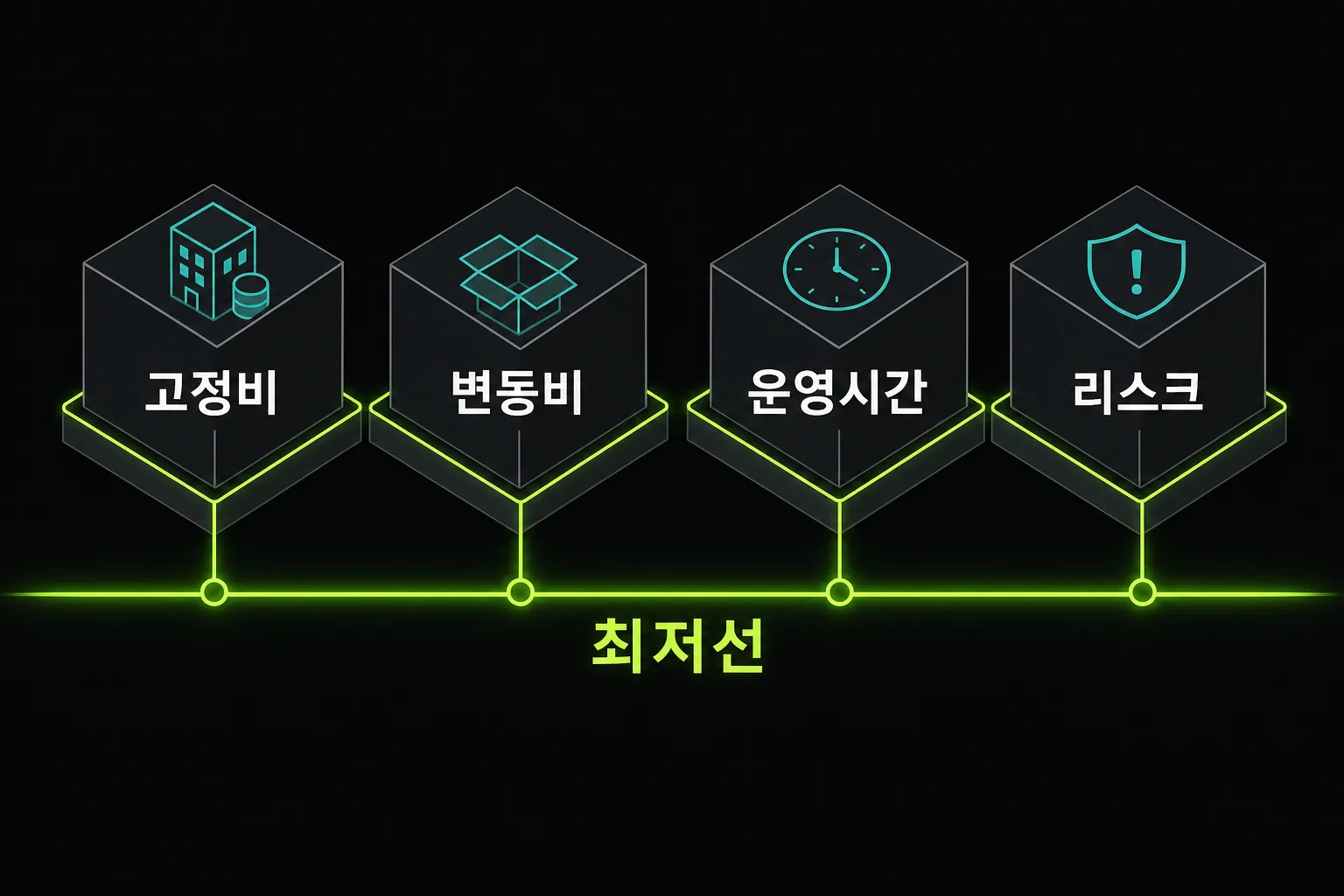 가격 최저선을 구성하는 고정비, 변동비, 운영시간, 리스크 도식